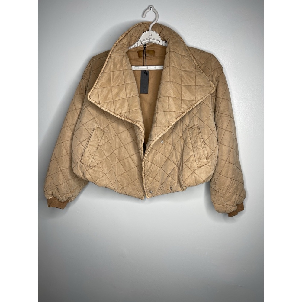 Blank NYC Tan Puffer Jacket with Plush Texture and Relaxed Silhouette